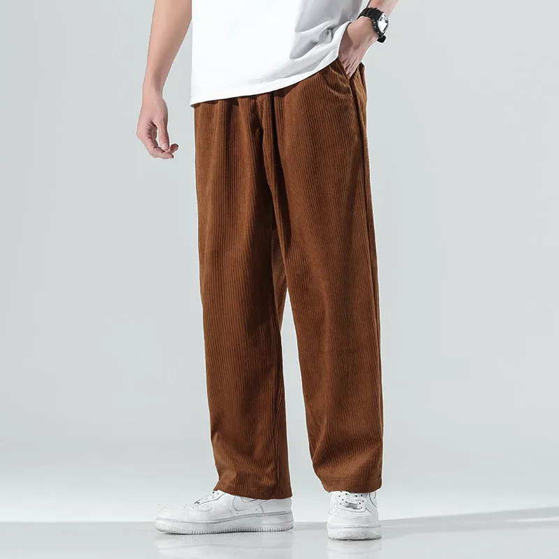Mens Corduroy Pants Spring Leisure Trousers Youth Men's Pants Loose Straight Sweatpants Overalls