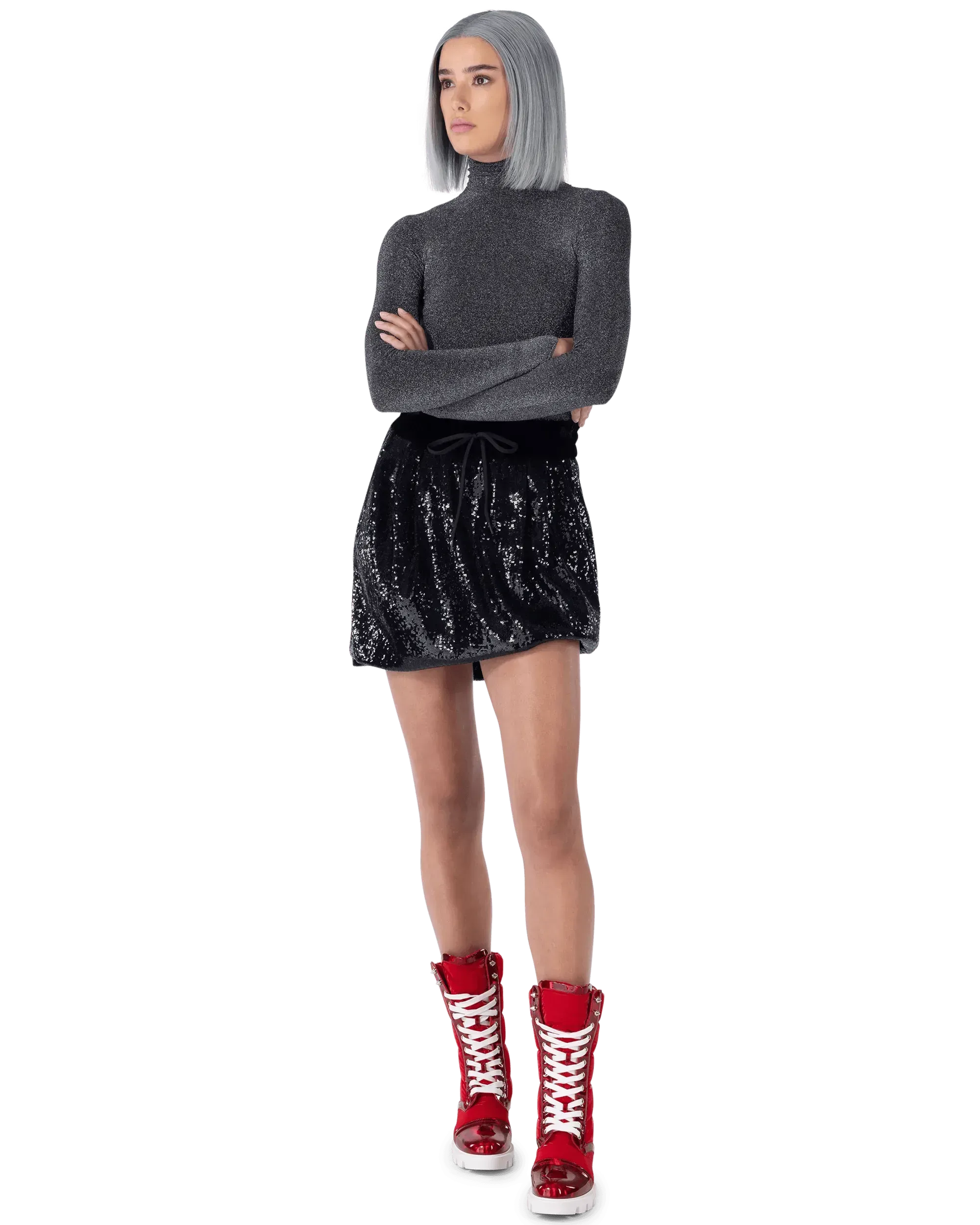 Metallic Lurex Ribbed Turtleneck