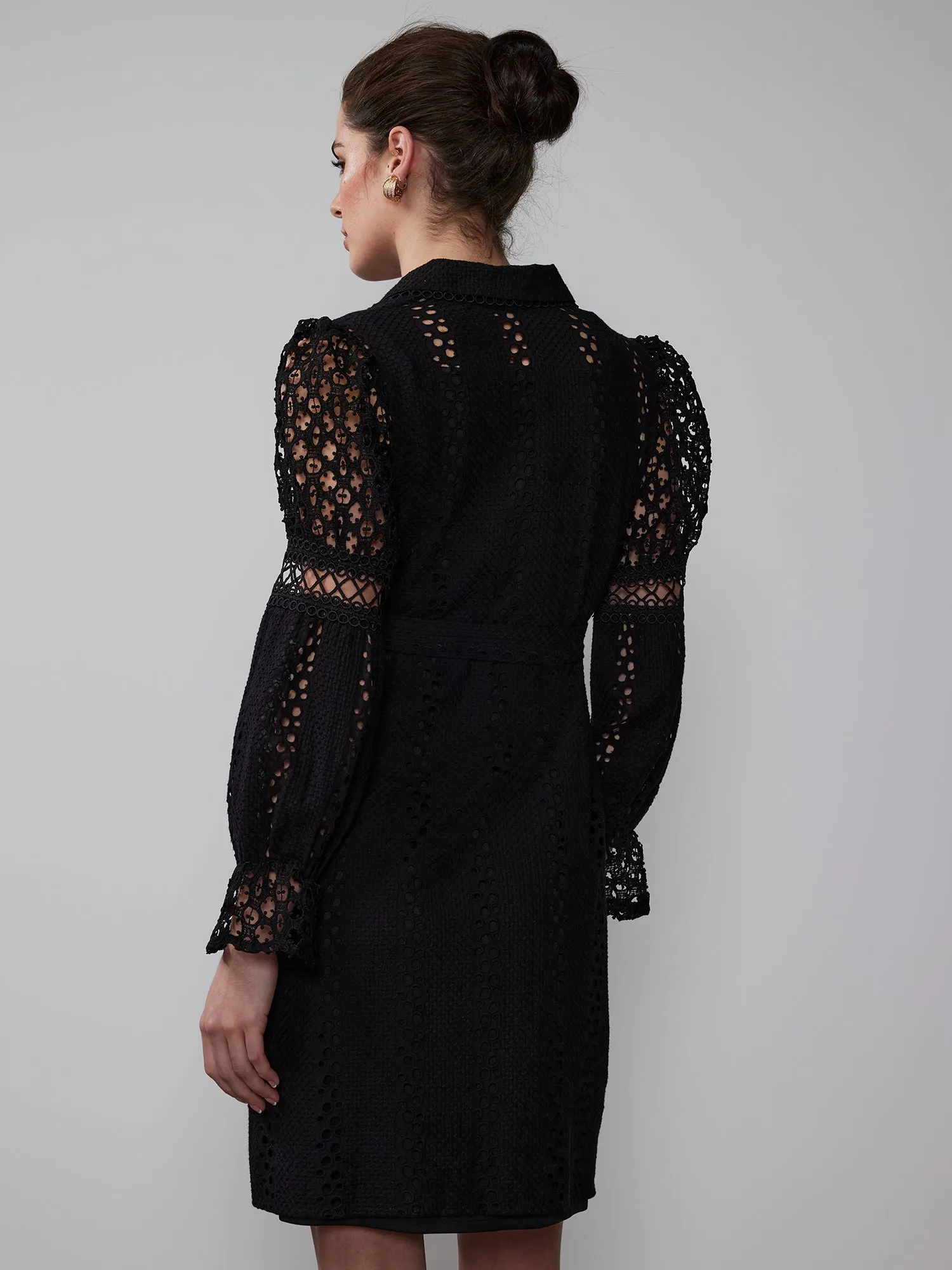 Mixed Eyelet Lattice Shirt Dress