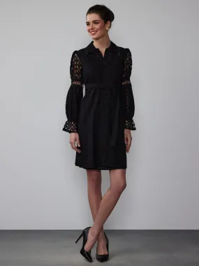 Mixed Eyelet Lattice Shirt Dress