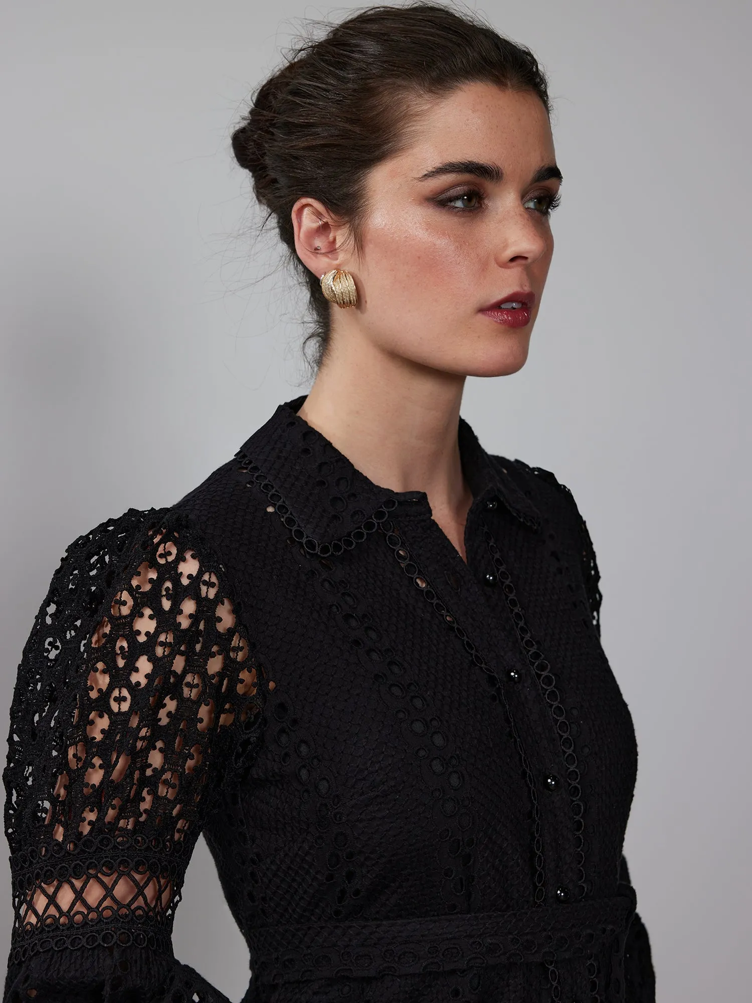 Mixed Eyelet Lattice Shirt Dress