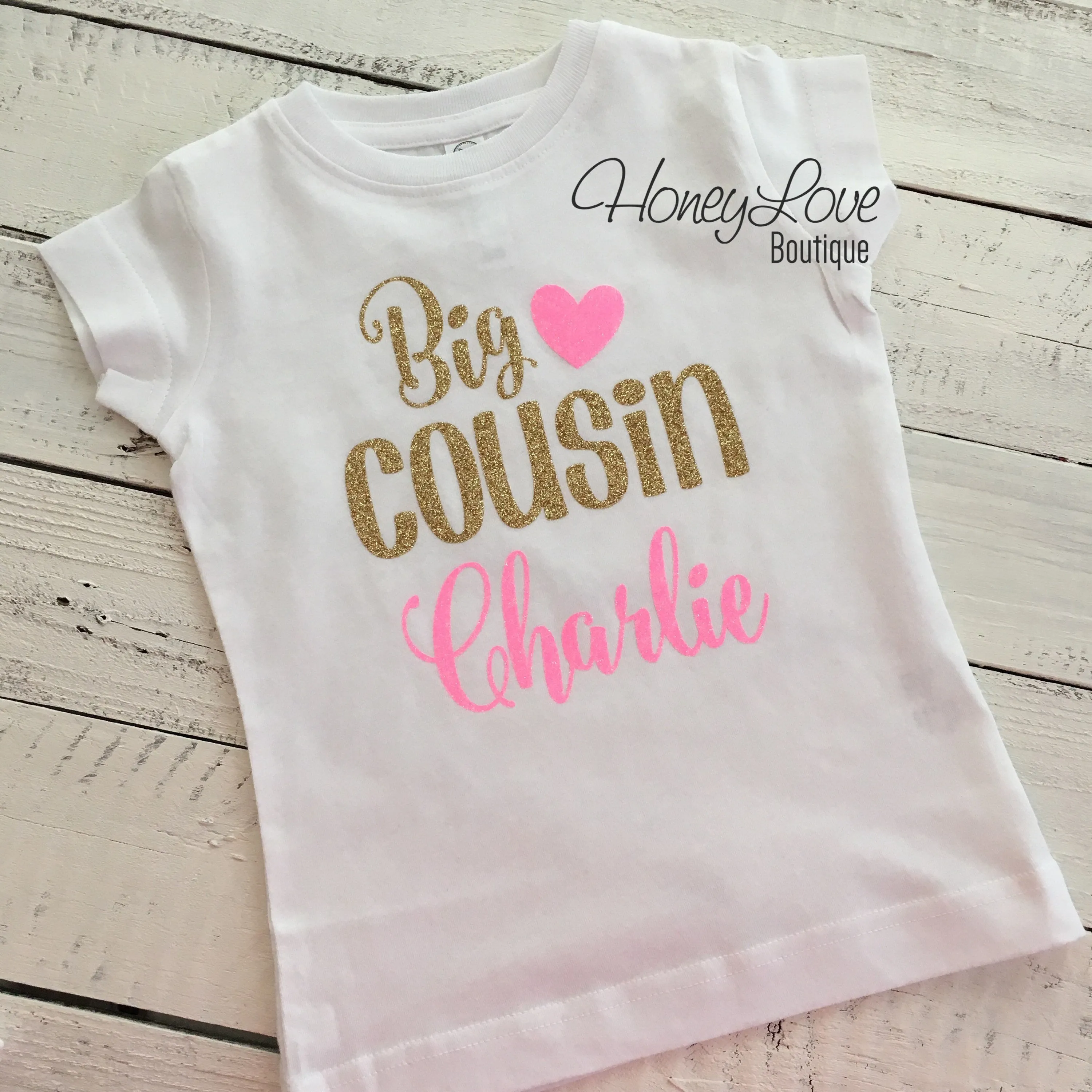 PERSONALIZED Cousin Bodysuits and Shirts - Gold Glitter and Neon Pink Glitter