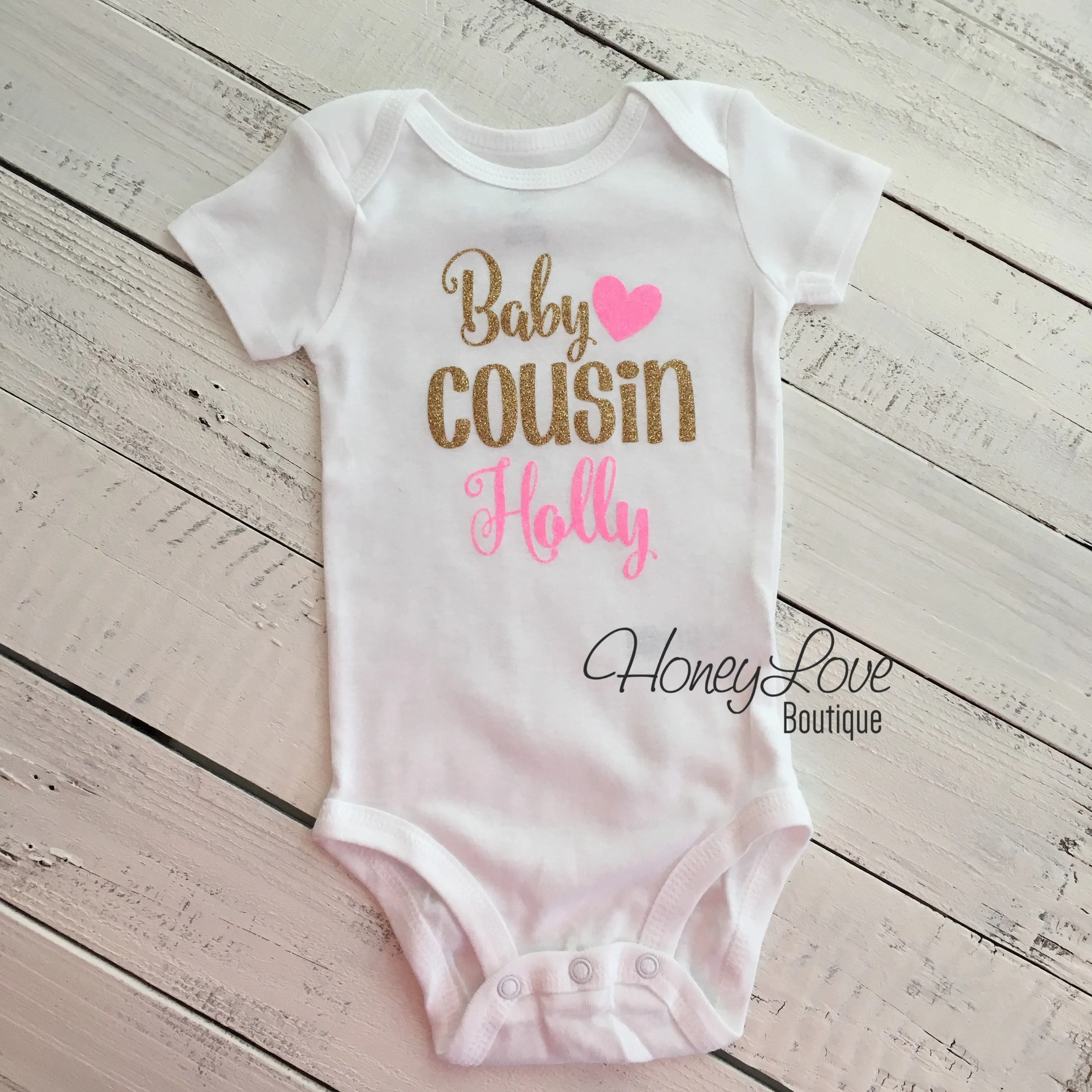 PERSONALIZED Cousin Bodysuits and Shirts - Gold Glitter and Neon Pink Glitter