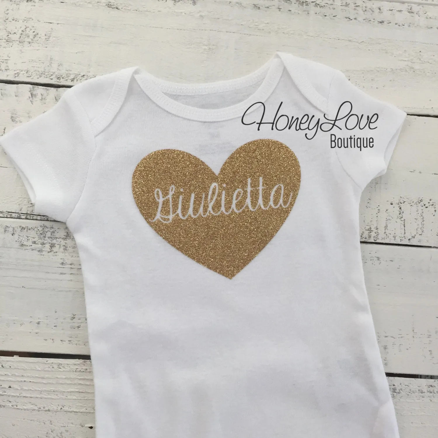 PERSONALIZED Name inside Heart - Gold glitter and Peach - embellished tutu skirt bloomer