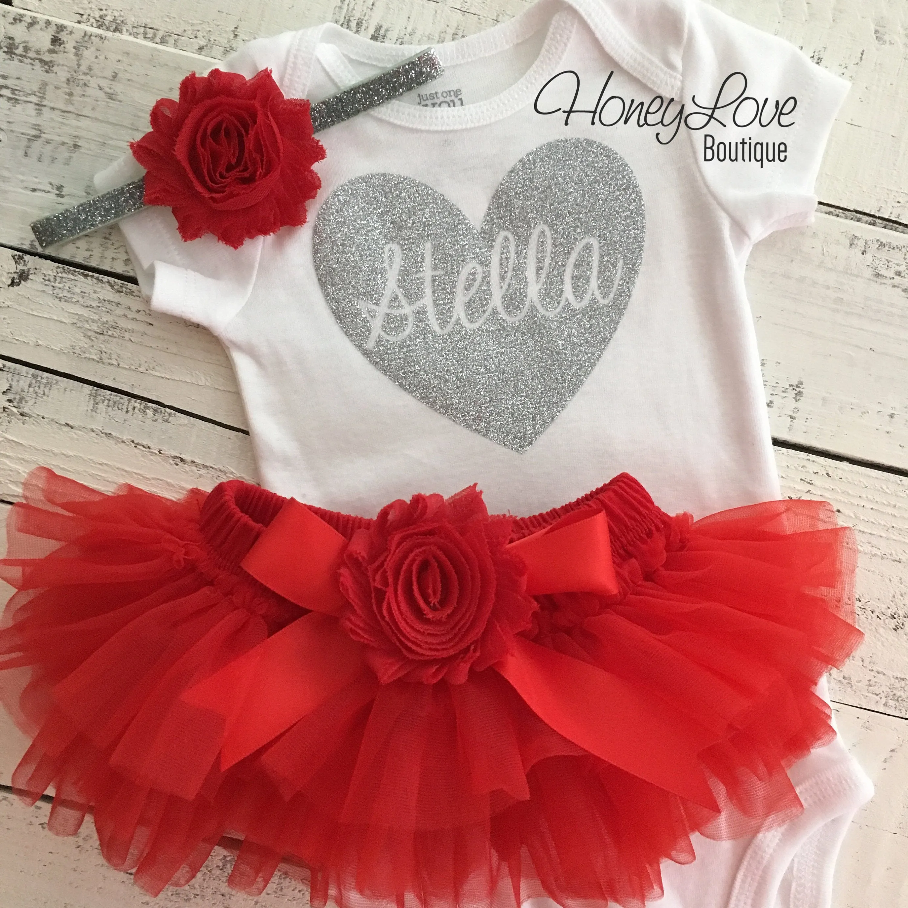 PERSONALIZED Name inside Heart - Gold/Silver Glitter and Red