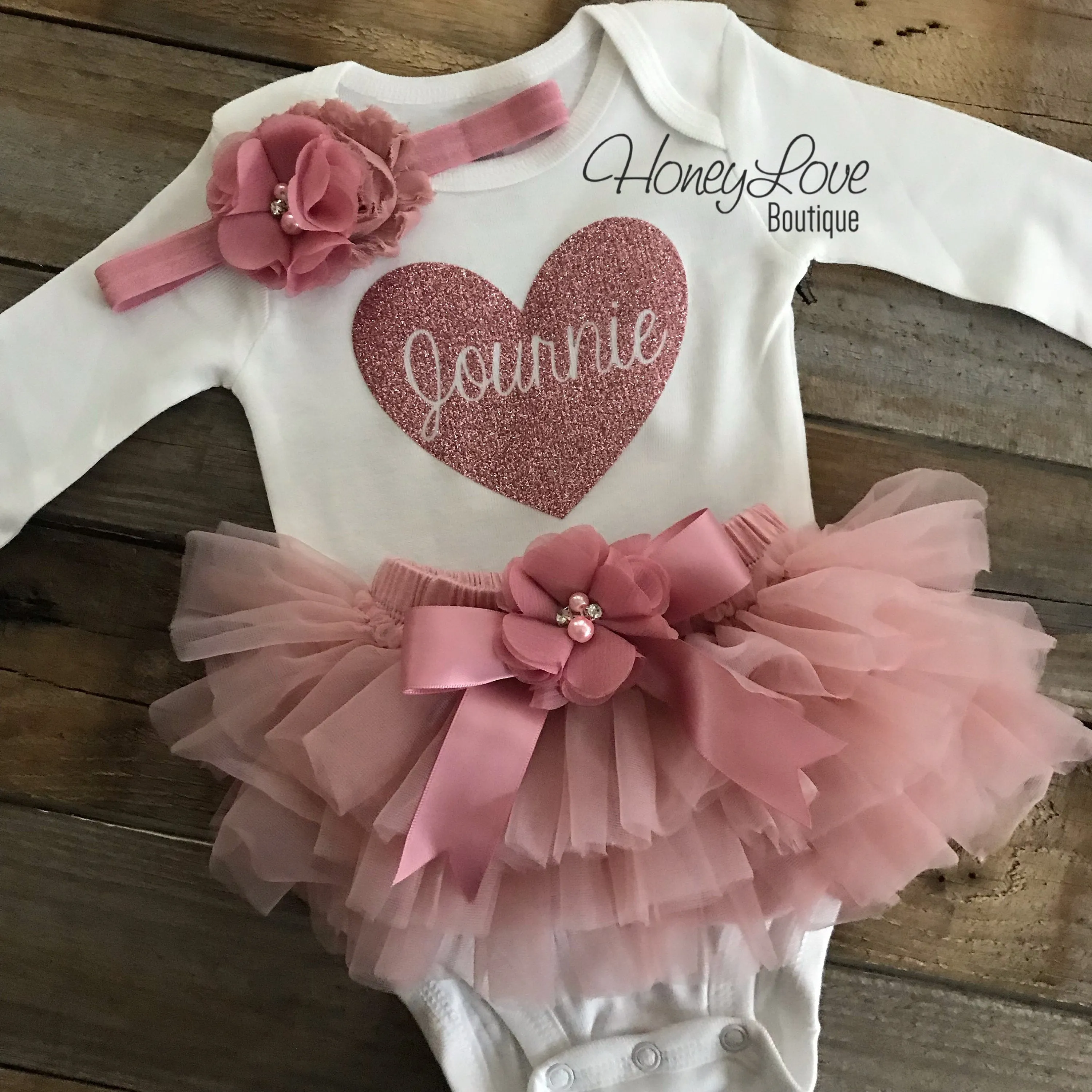 PERSONALIZED Name inside Heart - Vintage Pink and Rose Gold glitter