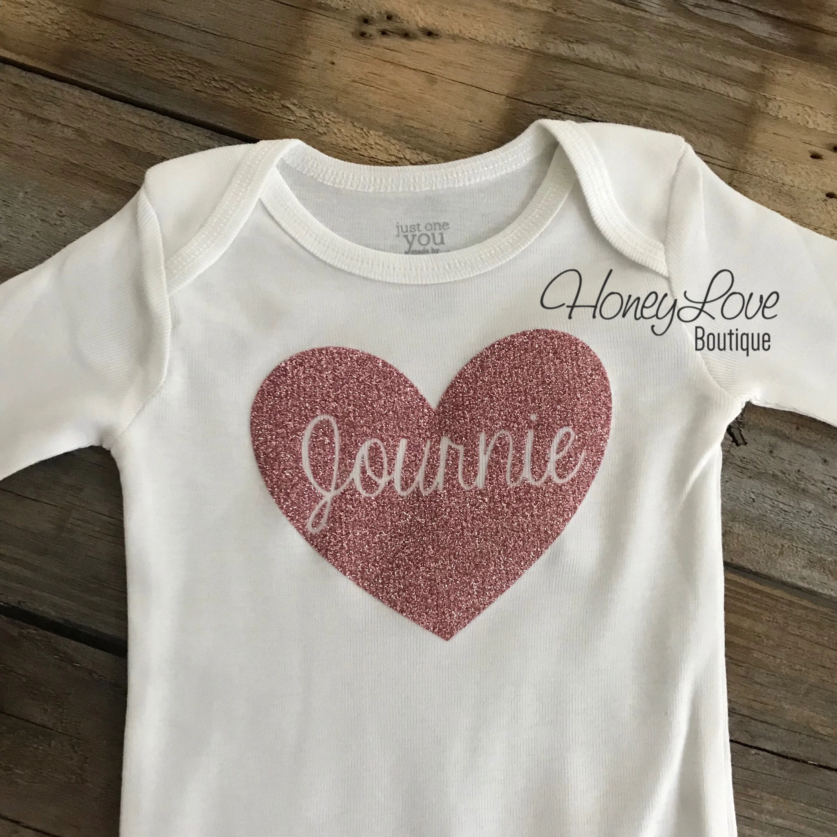 PERSONALIZED Name inside Heart - Vintage Pink and Rose Gold glitter