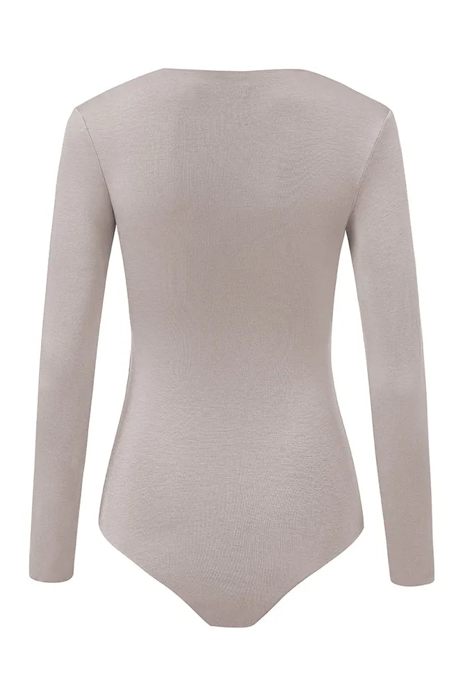 Plain Neck Bodysuit Silver