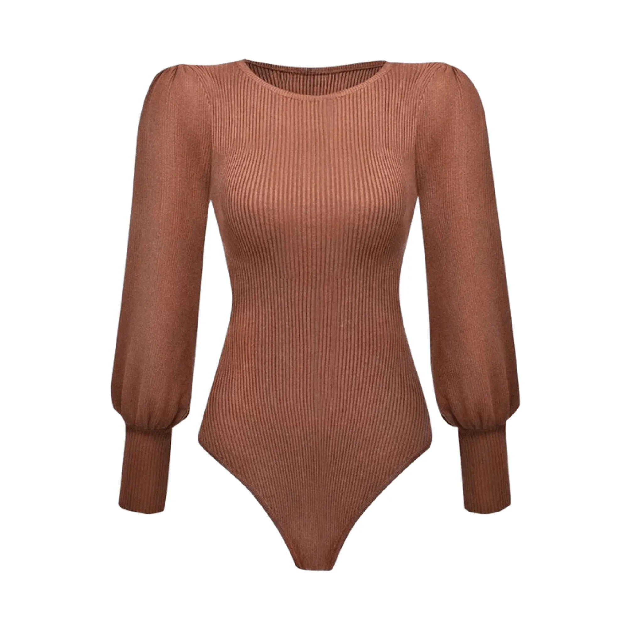 Pre Order:  Puff Sleeves Knitted Slim Bodysuit