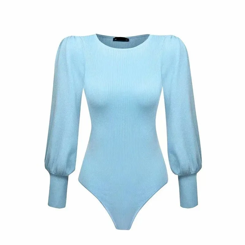 Pre Order:  Puff Sleeves Knitted Slim Bodysuit