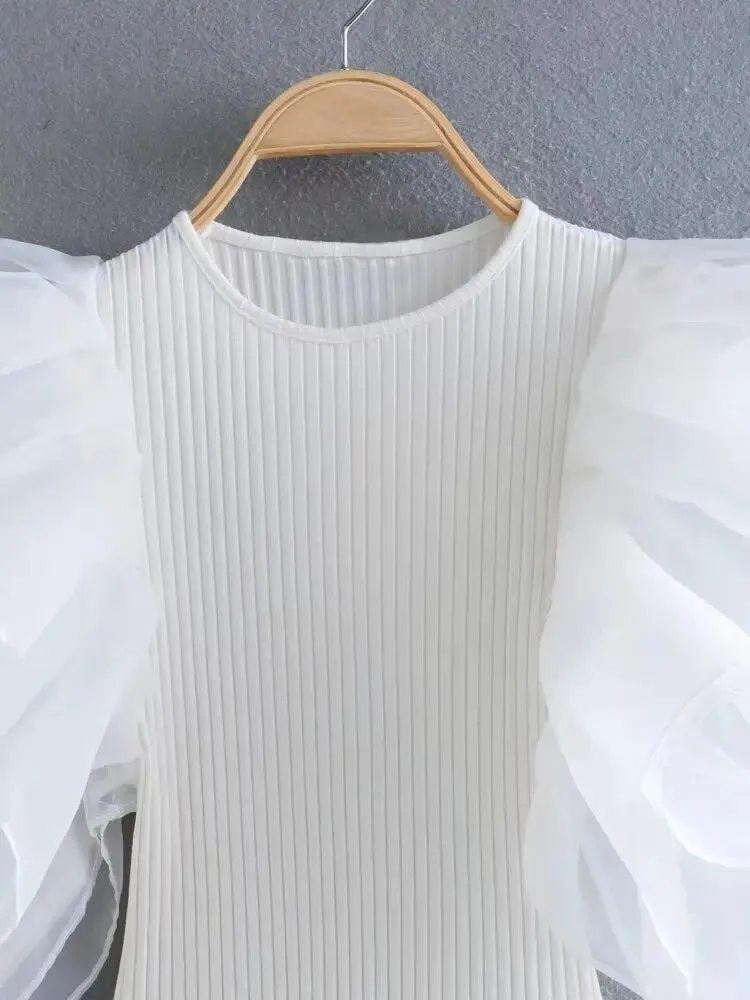 Pre Order:  Ruffle Sleeves Skinny Knitted Bodysuit