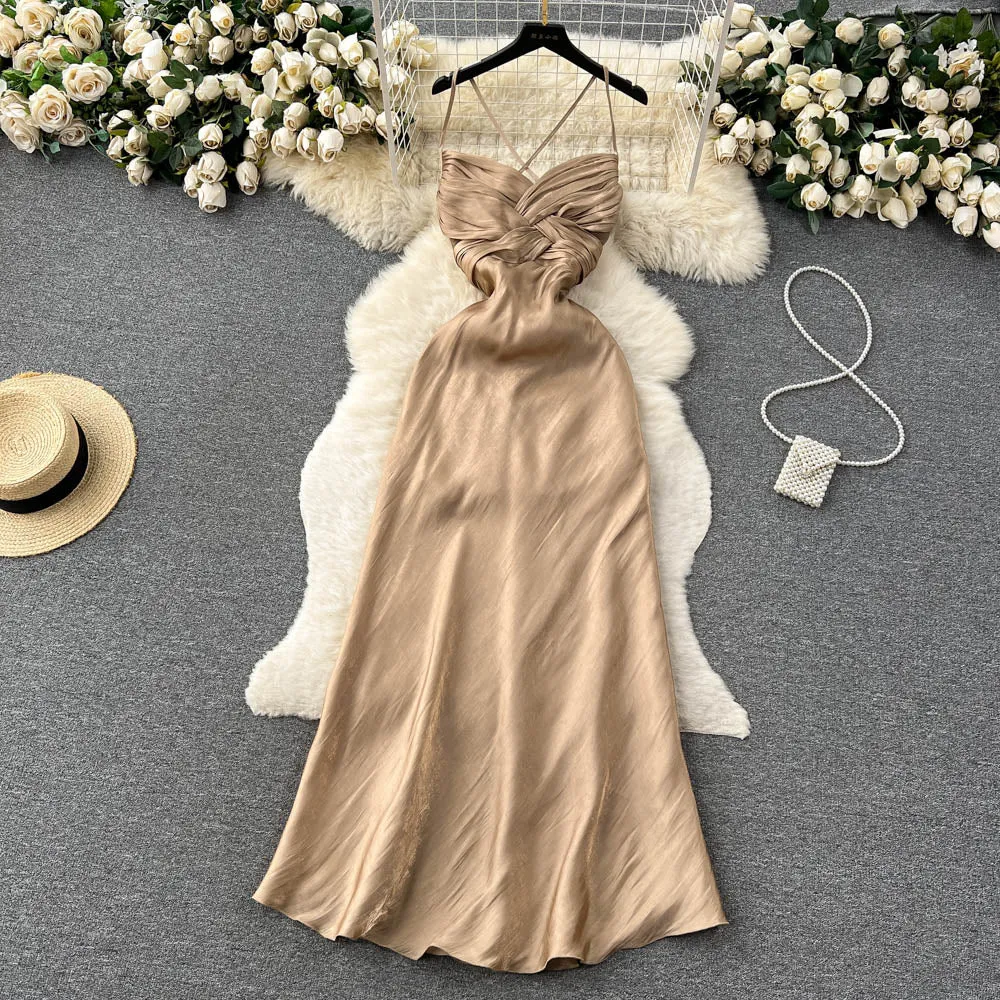 Premium Pleated Waist-slimming Slip Dress