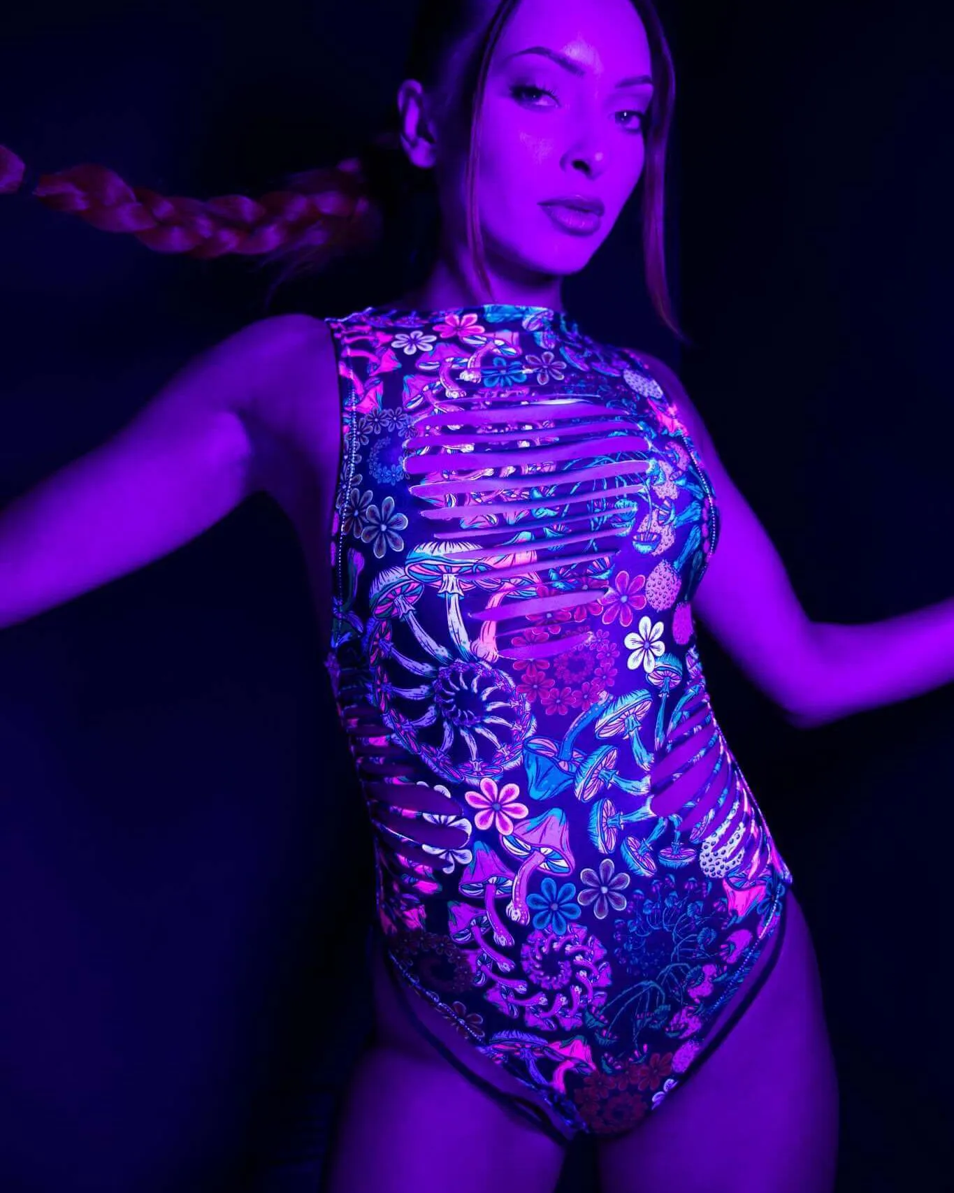 PsyBloom Slit Sideboob Bodysuit with Leg Straps