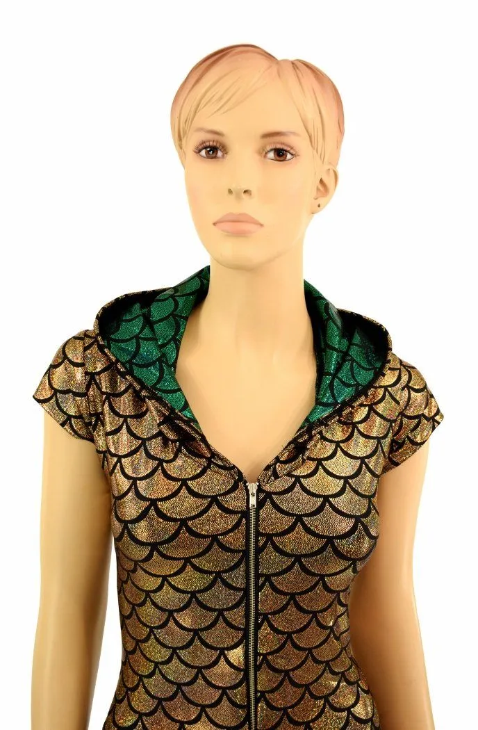 Ready to Ship Gold & Green Zipper Front Catsuit Medium