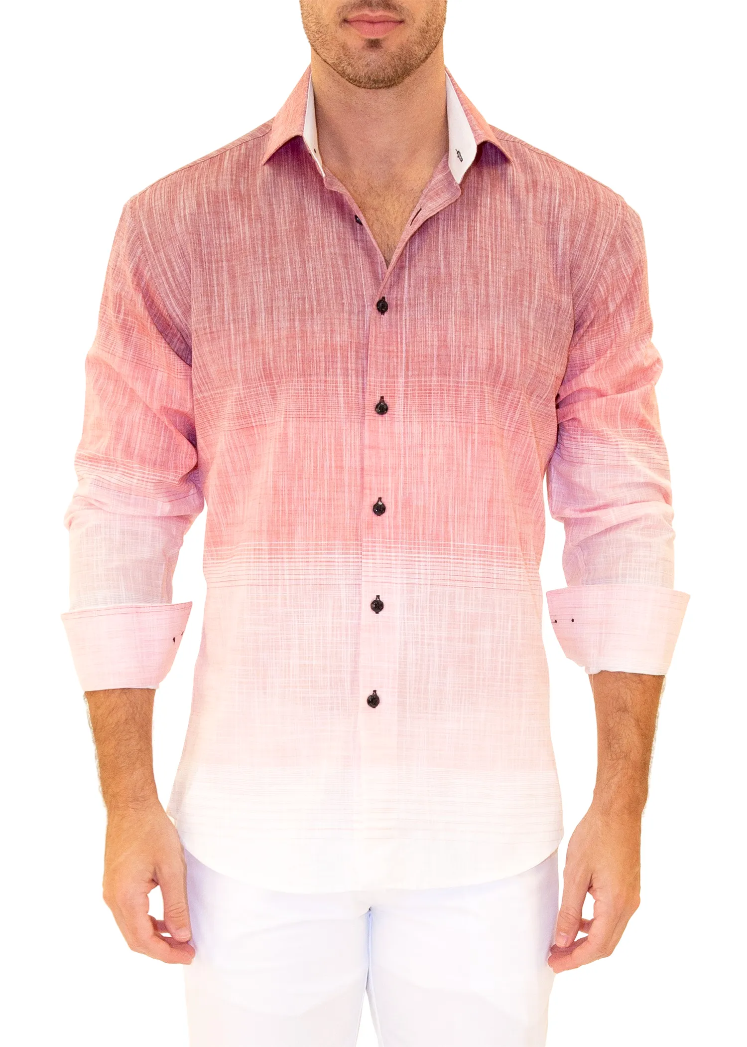 Red Gradient Linen Button Up Long Sleeve