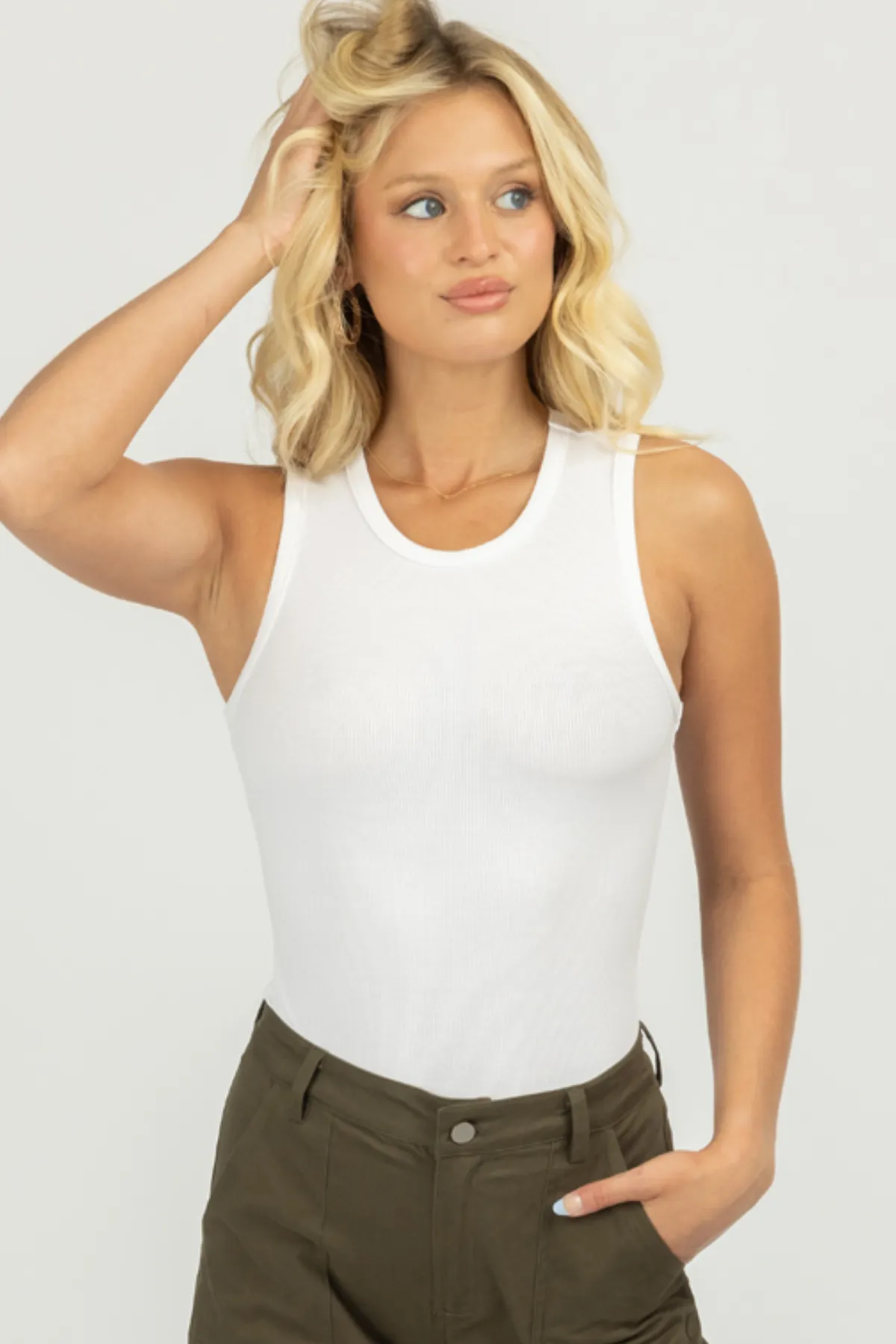 ROUND NECK SLEEVELESS BODYSUIT IN WHITE