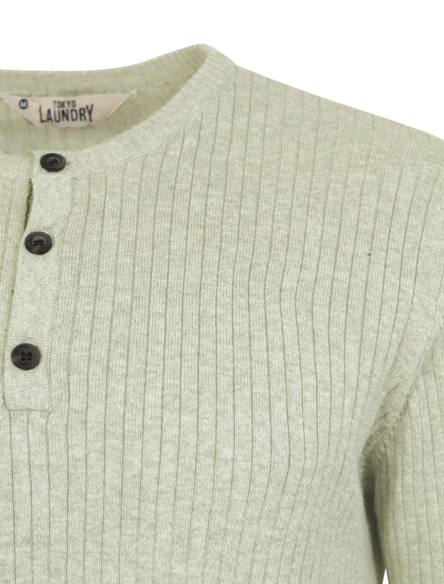 Rushmore Henley Ribbed Jumper in Oatgrey Marl - Tokyo Laundry