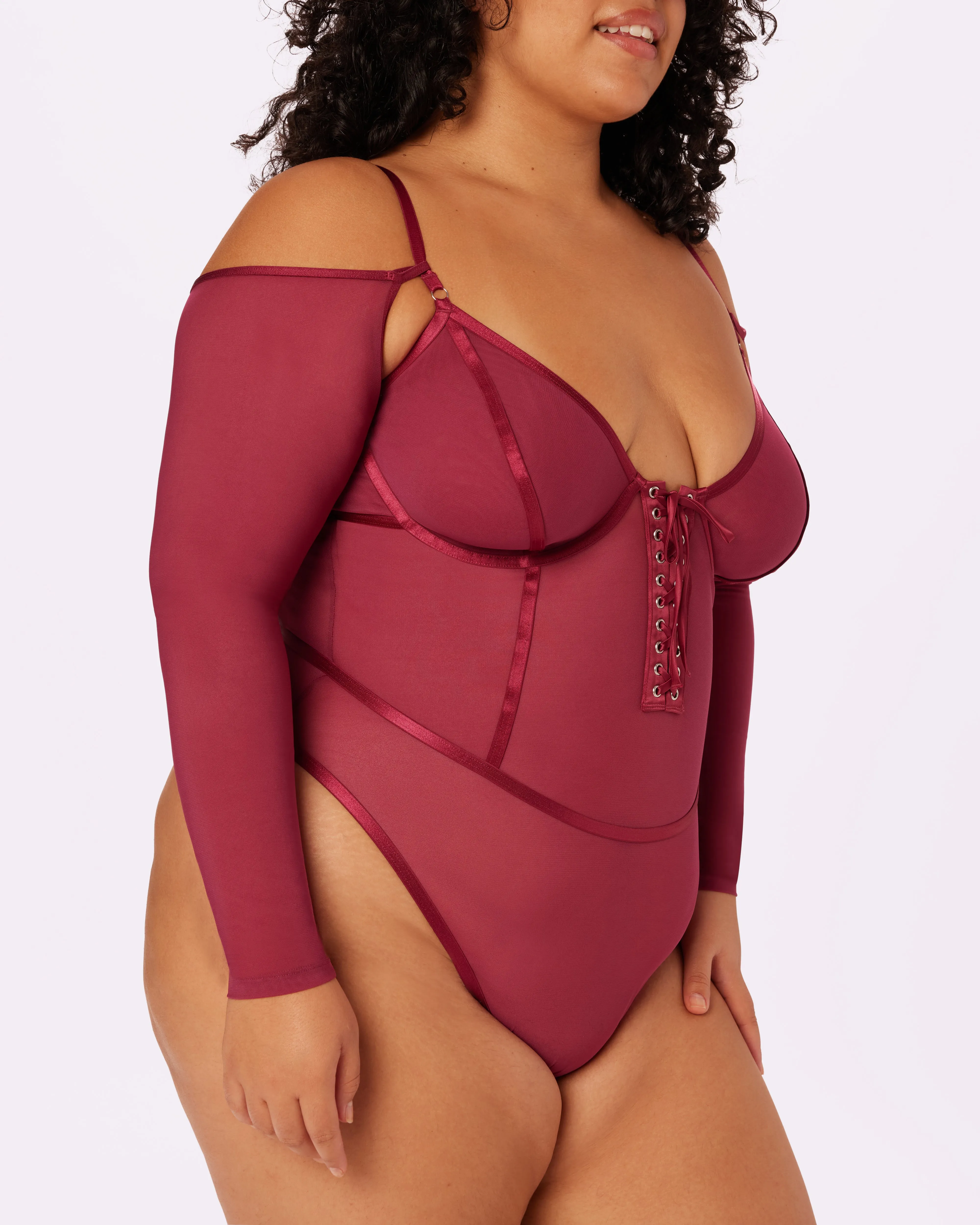 Sheer Sculpt Convertible Sleeve Bodysuit | Silky Mesh | Archive (Lambrusco)