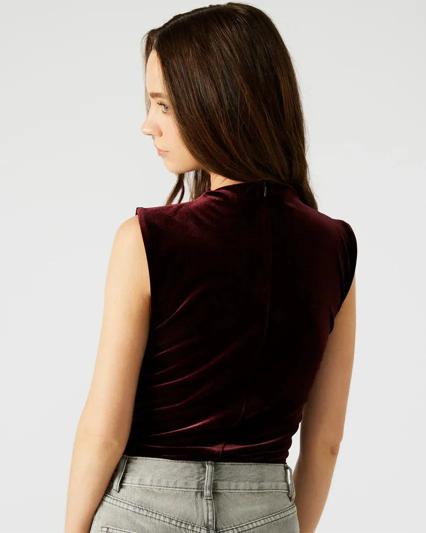 STE Esen Wine Mock Neck Ruched Bodysuit