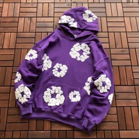 Vintage Denim Tear Printed Urban Fashion Hip Hop Streetwear Unisex Oversized Style Hoodie