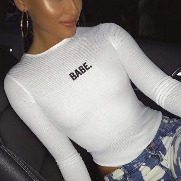 Women BABE Letters Print Bodysuit