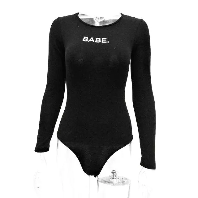 Women BABE Letters Print Bodysuit