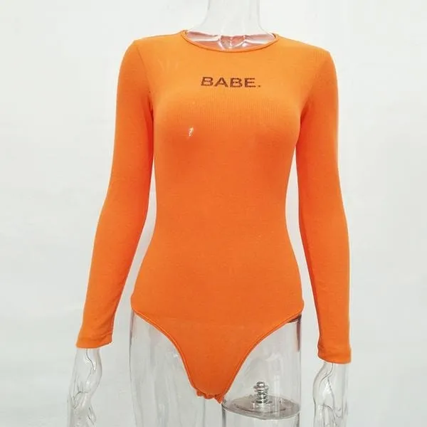Women BABE Letters Print Bodysuit