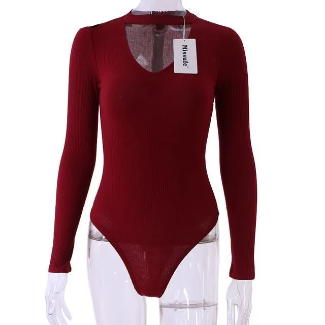 Women Casual Knitted Choker Neck Bodysuit